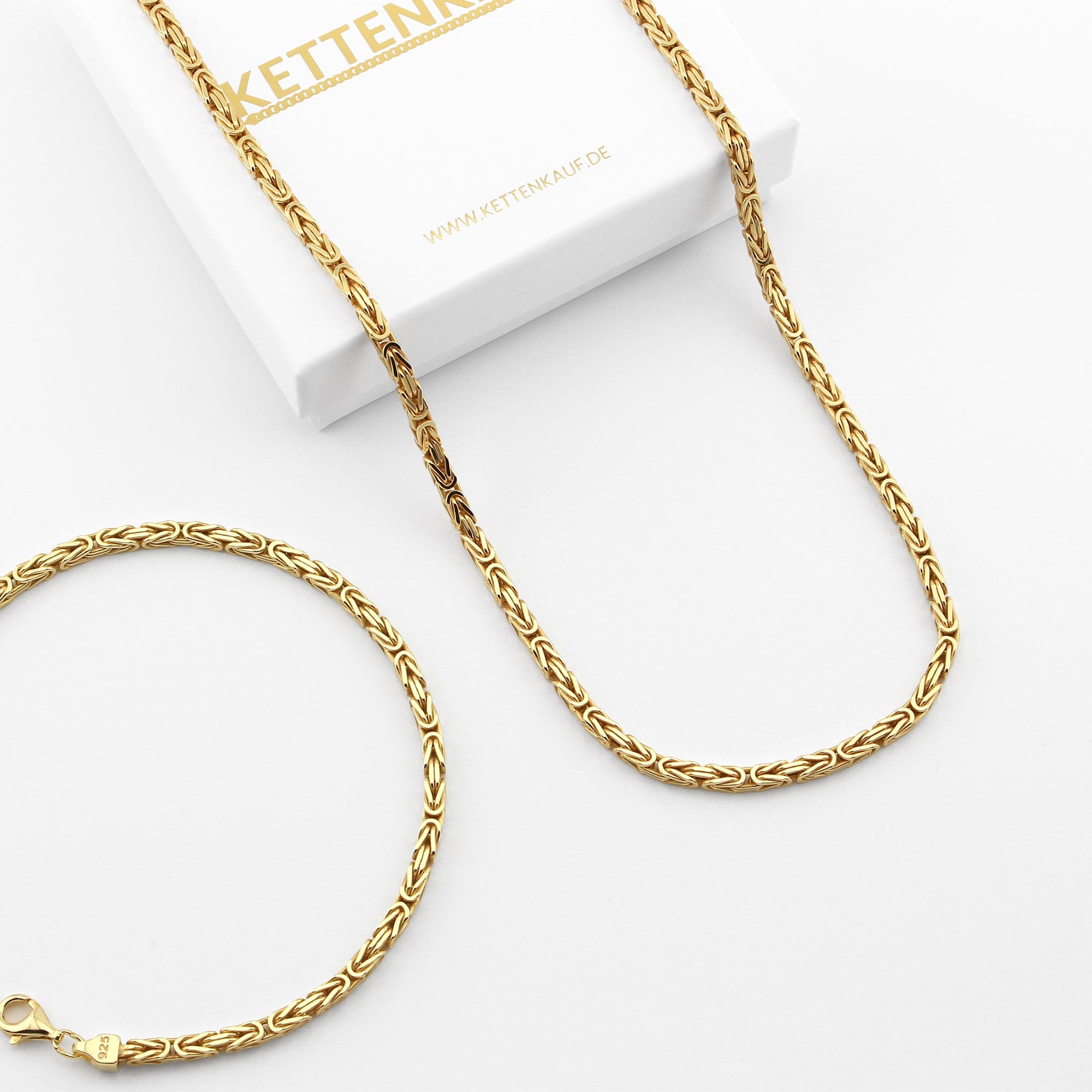 3mm Königskette 925 Silber Vergoldet Halskette Armband