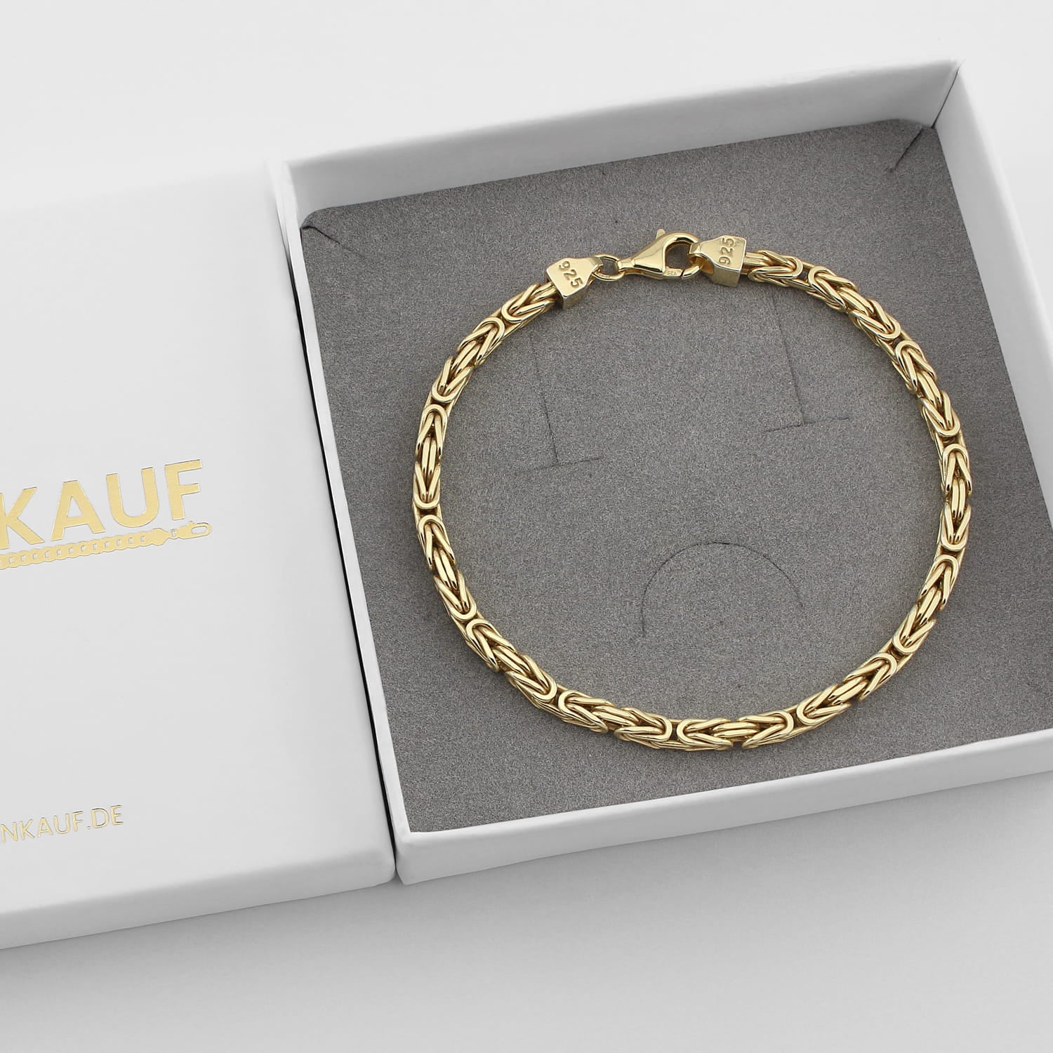 Königsarmband aus 925 Sterling Silber vergoldet in 3 mm Breite in eleganter Verpackung