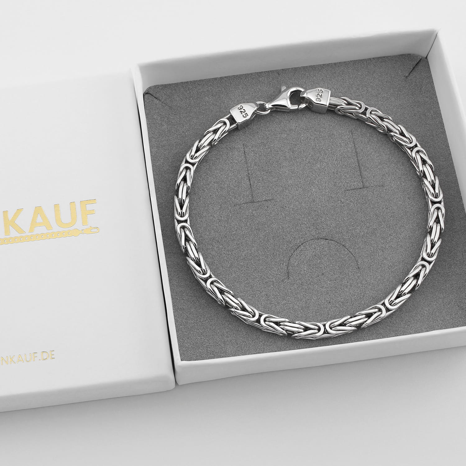 Königsarmband aus 925 Sterling Silber rhodiniert in 4 mm Breite in eleganter Verpackung