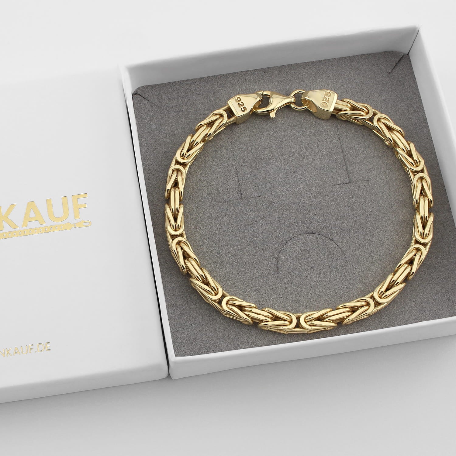 Königsarmband aus 925 Sterling Silber vergoldet in 5 mm Breite in eleganter Verpackung