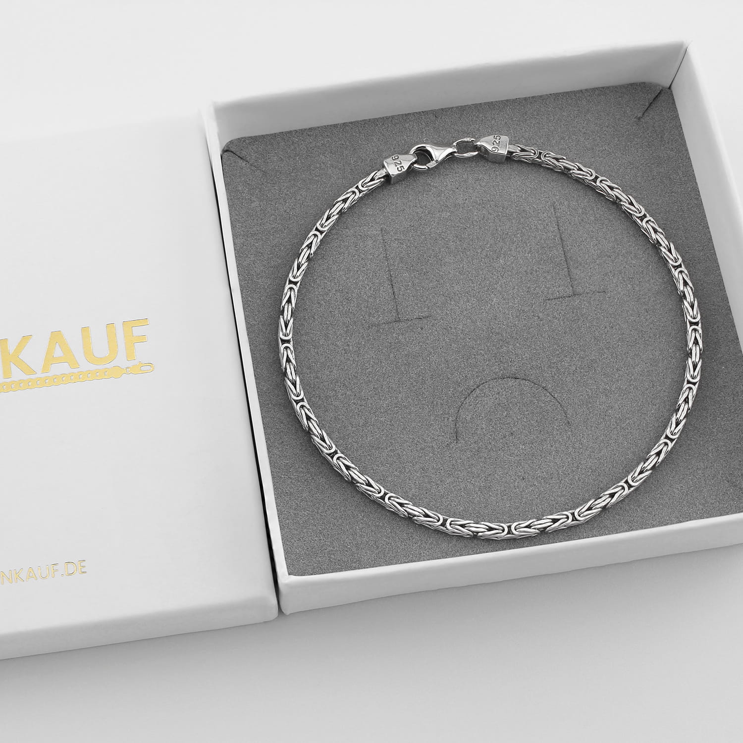 Königsarmband aus 925 Sterling Silber rhodiniert in 2,2 mm Breite in eleganter Verpackung